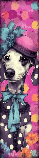 Free dog bookmarks featuring a polka dot hound with style
